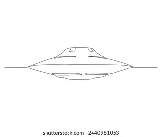 Continuous line drawing of UFO. One line of outer space concept. UFO continuous line art. Editable outline.
