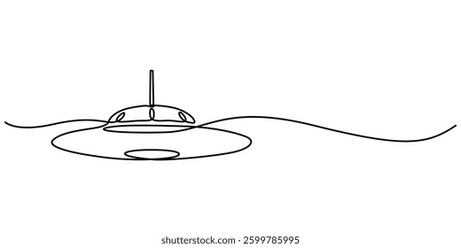 Continuous line drawing of UFO. One of outer space concept. UFO continuous line art. Editable outline., UFO, flying saucer. pro vector illustration. Line art, minimalist, single line silhouette. pro
