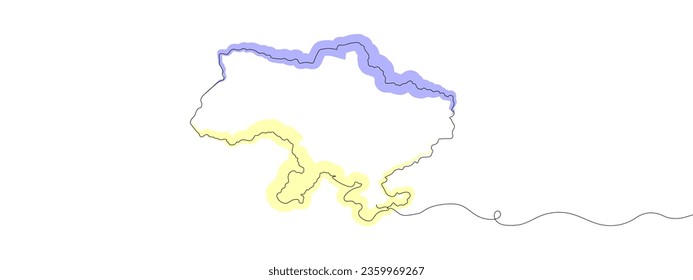 Continuous line drawing of Ukraine map. One line image of Ukraine map. One line drawing background. Vector illustration.