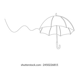 Continuous line drawing of umbrella. One line of umbrella. Umbrella continuous line art. Editable outline
