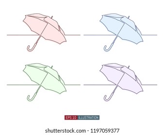 Continuous line drawing of umbrella. Template for your design. Vector illustration.