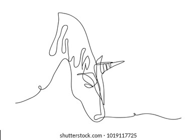 continuous line drawing of unicorn horses