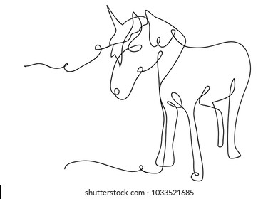 continuous line drawing of unicorn horses