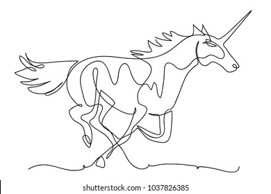 continuous line drawing of unicorn horses vector 