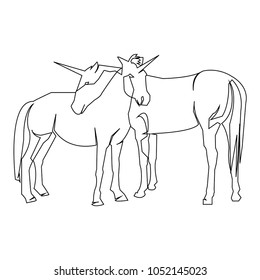 continuous line drawing of unicorn horses vector 
For print, baby clothes, t shirt, child or wrapping paper