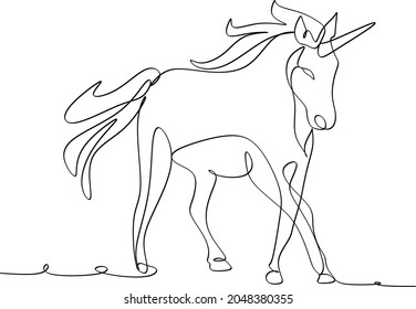 continuous line drawing of unicorn horses vector