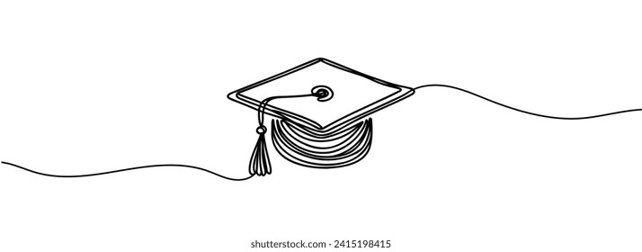 continuous line drawing of university graduation black hat