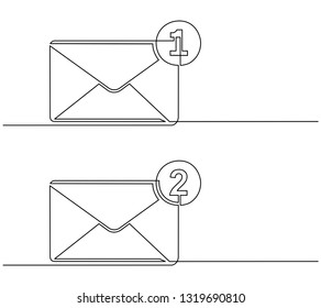 continuous line drawing of Unread email notification. New message on the smartphone screen. Envelope with incoming message. Vector