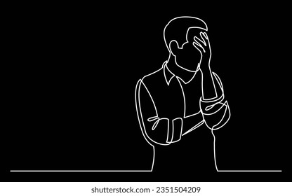 continuous line drawing of upset man in trouble