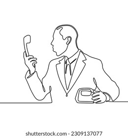 Continuous line drawing of upset worried confused man talking on a phone