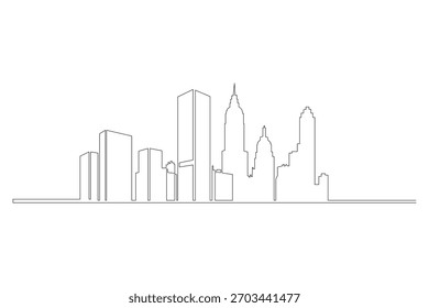 Kontinuierliche Linienzeichnung der städtischen Skyline. Gebäude- und Stadtlandschaftsarchitektur, einfaches Design, minimalistischer Stil, städtische Illustration.