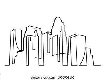 continuous line drawing of urban skyscrapers