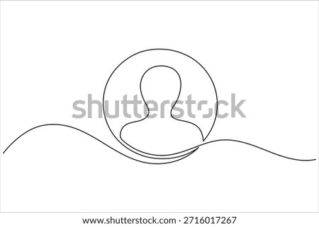 Continuous line drawing of a user profile icon, representing person, account, and identity.