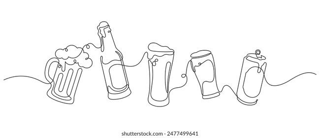 continuous line drawing of variety beer celebration decoration vector illustration