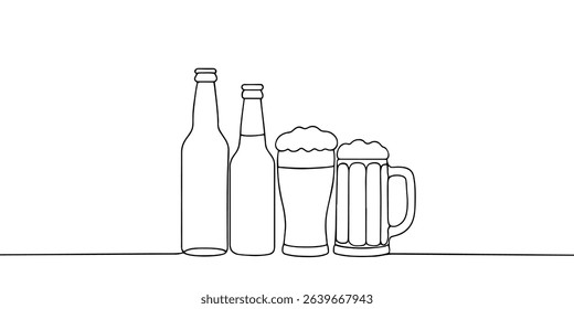 continuous line drawing of variety beer celebration decoration vector illustration