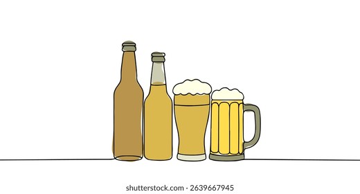 continuous line drawing of variety beer celebration decoration vector illustration