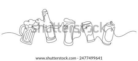 continuous line drawing of variety beer celebration decoration vector illustration