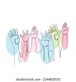 continuous line drawing various hands raised symbol for diversity illustration vector isolated