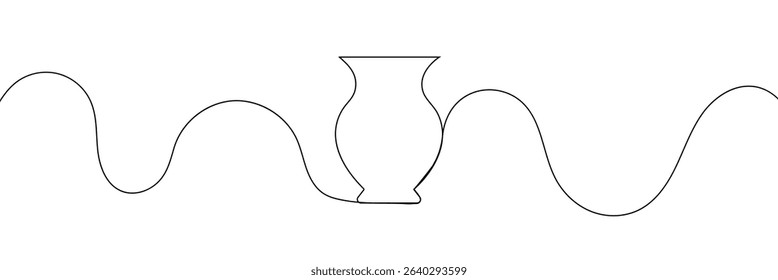 Continuous line drawing of vase. One line drawing background. Vector illustration. Linear drawing of a vase