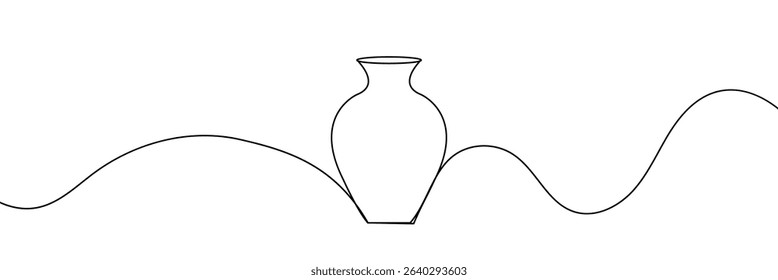 Continuous line drawing of vase. One line drawing background. Vector illustration. Linear drawing of a vase