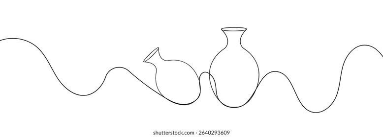 Continuous line drawing of vase. One line drawing background. Vector illustration. Linear drawing of a vase