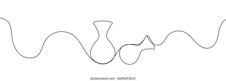 Continuous line drawing of vase. One line drawing background. Vector illustration. Linear drawing of a vase