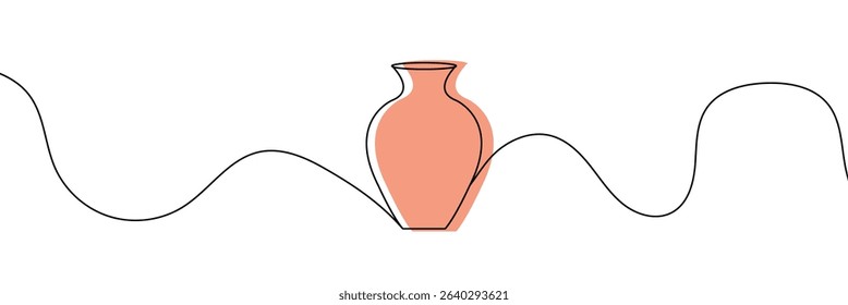 Continuous line drawing of vase. One line drawing background. Vector illustration. Linear drawing of a vase