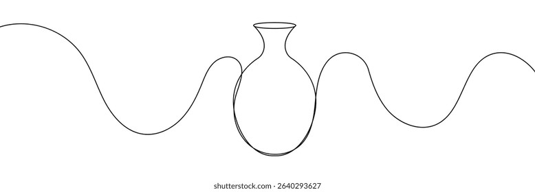 Continuous line drawing of vase. One line drawing background. Vector illustration. Linear drawing of a vase