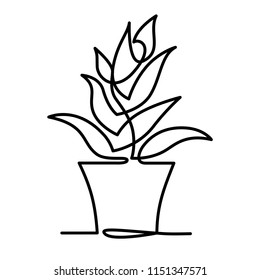 Continuous Line Drawing Of Vector Aloe Vera Logo Icon For Natural Organic Product Package Label. Isolated Succulent One Line Leaf Sign For Cosmetic Design Template