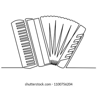 Continuous Line Drawing of Vector classic accordion. Vintage musical instrument harmonica. Music symbol, simple vector illustration.