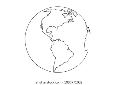 continuous line drawing of vector globe illustration