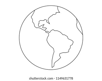 continuous line drawing of vector globe illustration