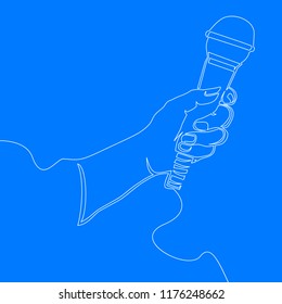 Continuous Line Drawing Vector Hand holding wired microphone icon line