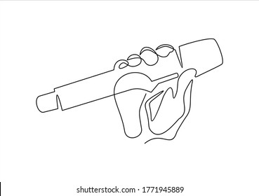 Continuous Line Drawing Vector Hand holding wired microphone icon line