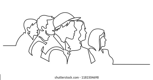 Continuous Line Drawing of Vector illustration character of audience in the conference hall background with blank space for your text and design. Outline, thin line art, hand drawn sketch.