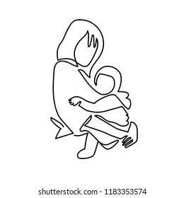 Continuous Line Drawing of Vector illustration mother with her baby in sling. Wearing baby in sling logo