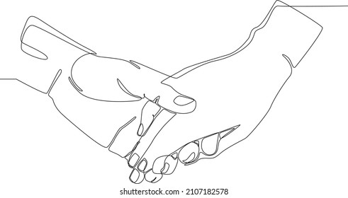 Continuous line drawing vector illustration of a two hands in one heart. Vector illustration. Wallpaper, flyers, invitation, posters, brochure, banners. Valentine.