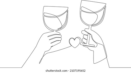 Continuous line drawing vector illustration of two people who are bound in love are having a flute. Vector illustration. Wallpaper, flyers, invitation, posters, brochure, banners. Valentine.