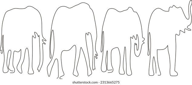 Continuous line drawing vector illustration of animals with elephant set