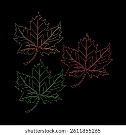 continuous line drawing of vector illustration of different type of leaves.