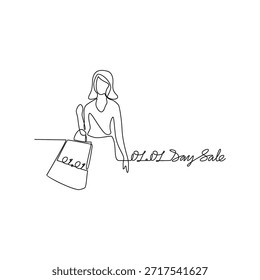 Dibujo de línea continua Ilustración vectorial de una venta de día 01.01. Un diseño de súper venta presentado en un estilo simple, lineal y de línea continua. Un concepto temático de compras en línea para sus activos de diseño.