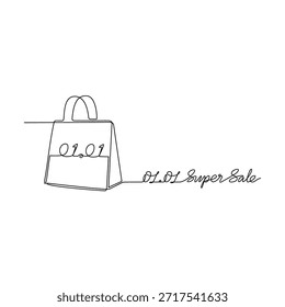 Ilustração vetorial de desenho de linha contínua de uma Venda Diária 01.01. Um design super venda apresentado em um estilo simples, linear, linha contínua. Um conceito com tema de compras on-line para seus recursos de design.