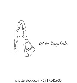 Dibujo de línea continua Ilustración vectorial de una venta de día 01.01. Un diseño de súper venta presentado en un estilo simple, lineal y de línea continua. Un concepto temático de compras en línea para sus activos de diseño.