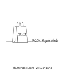 Dibujo de línea continua Ilustración vectorial de una venta de día 01.01. Un diseño de súper venta presentado en un estilo simple, lineal y de línea continua. Un concepto temático de compras en línea para sus activos de diseño.