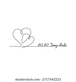 Ilustração vetorial de desenho de linha contínua de uma Venda Diária 02.02. Um design super venda apresentado em um estilo simples, linear, linha contínua. Um conceito com tema de compras on-line para seus recursos de design.