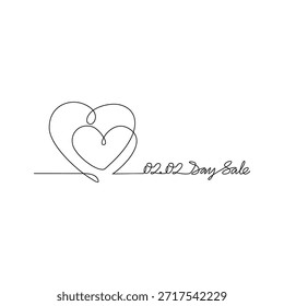 Ilustração vetorial de desenho de linha contínua de uma Venda Diária 02.02. Um design super venda apresentado em um estilo simples, linear, linha contínua. Um conceito com tema de compras on-line para seus recursos de design.