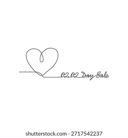 Ilustração vetorial de desenho de linha contínua de uma Venda Diária 02.02. Um design super venda apresentado em um estilo simples, linear, linha contínua. Um conceito com tema de compras on-line para seus recursos de design.