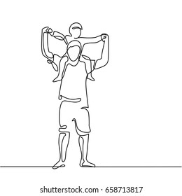 Continuous line drawing vector illustration. Father with son on shoulders silhouette. Continuous line drawing vector illustration. Father with son on shoulders silhouette.