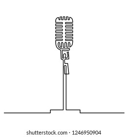 Continuous Line Drawing of Vector retro, vintage microphone icon thin line for web and mobile, modern minimalistic linear design.