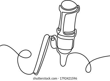 Continuous Line Drawing of Vector retro, vintage microphone icon thin line for web and mobile. One line drawing wired microphone vector illustration minimalist design